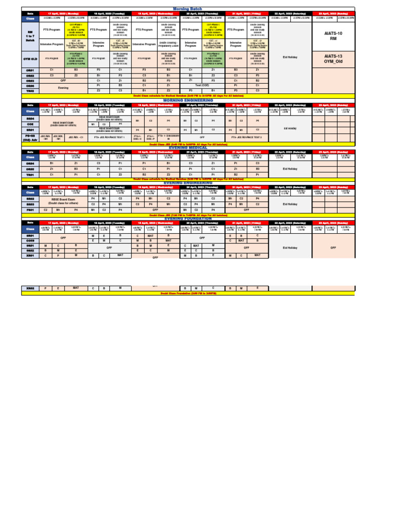 TIME TABLE - 17 April - 23 April 23 | PDF