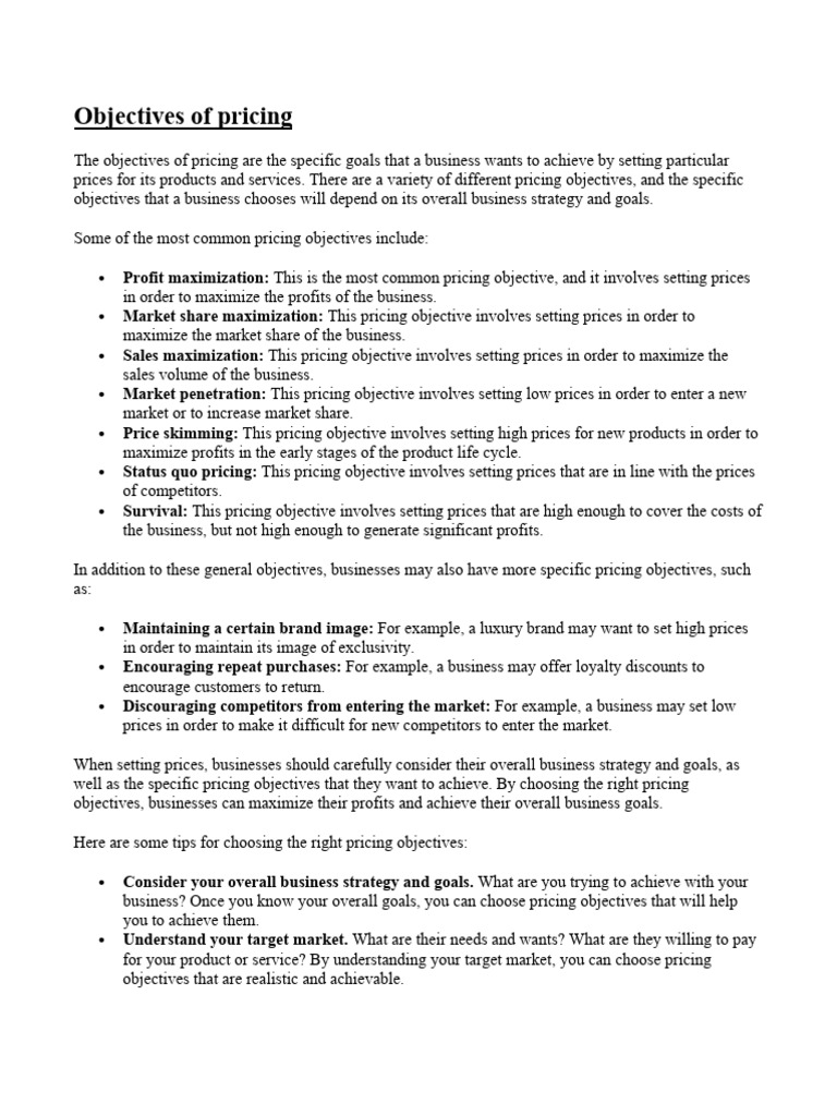 Key Pricing Objectives and Methods | PDF | Pricing | Profit (Economics)