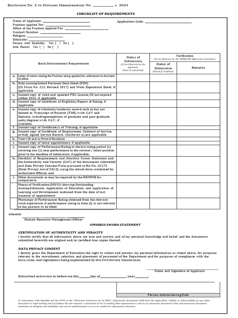 RQA 2025 Teacher Application Requirements | PDF | Authentication ...