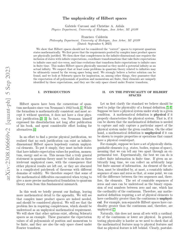 Reevaluating Hilbert Spaces in Quantum Theory | PDF | Hilbert Space ...