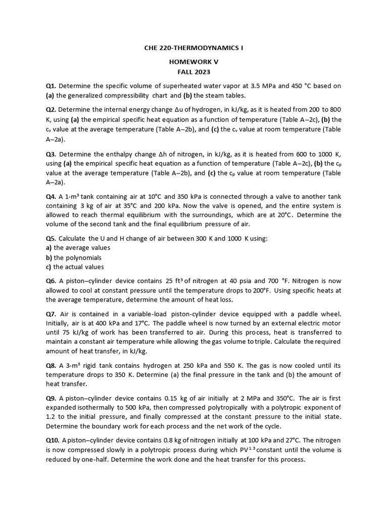 CHE 220-FALL23-Homework V | PDF | Thermodynamic Properties | Atmosphere