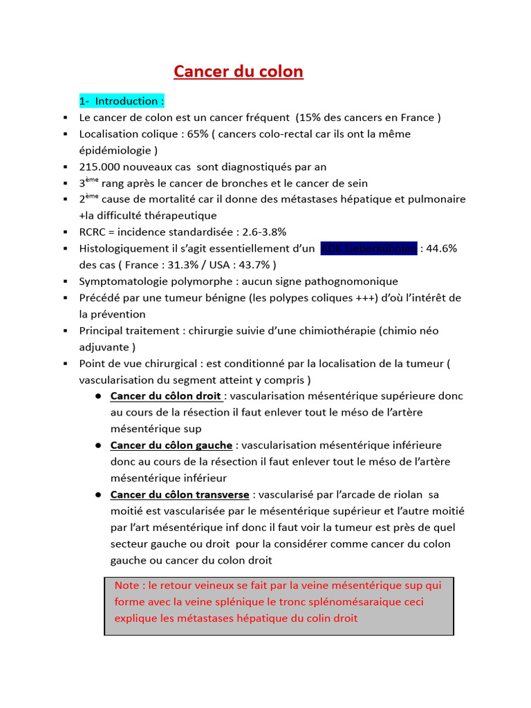 Tumeur sténosante du sigmoïde et colectomie PDF Cancer du côlon — free download