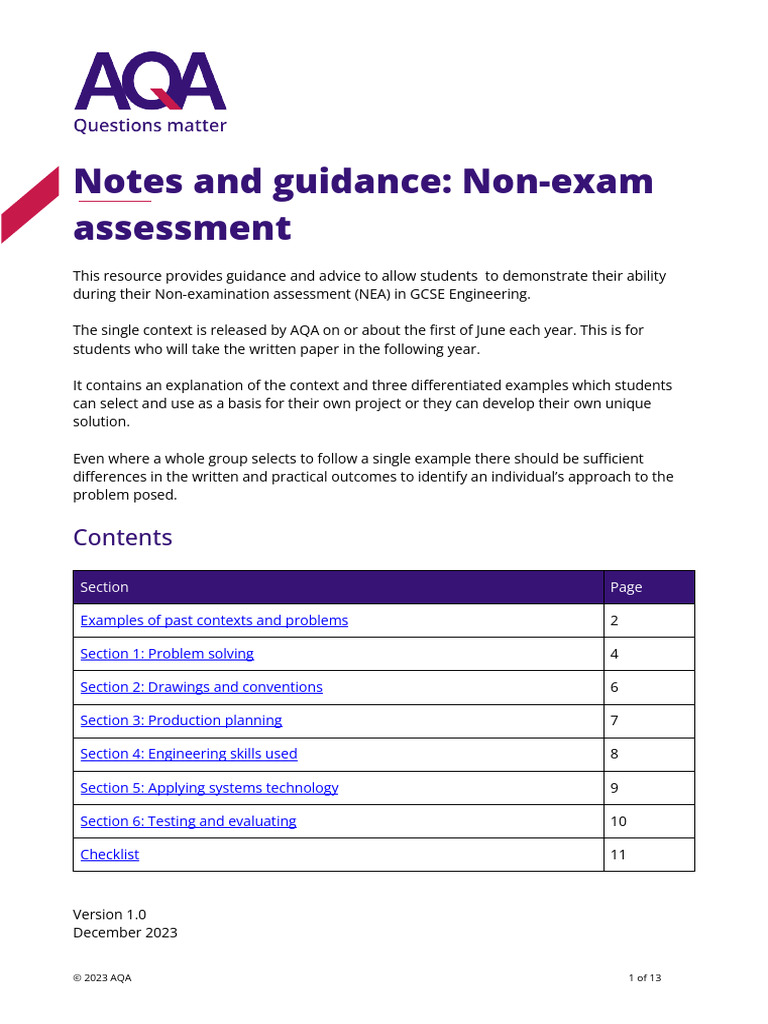 GCSE Engineering NEA Guidance 2023 | PDF | Engineering | Prototype