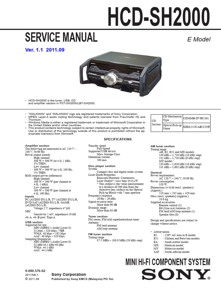 HCD-SH2000 Service Manual Overview | PDF | Frequency Modulation | Soldering