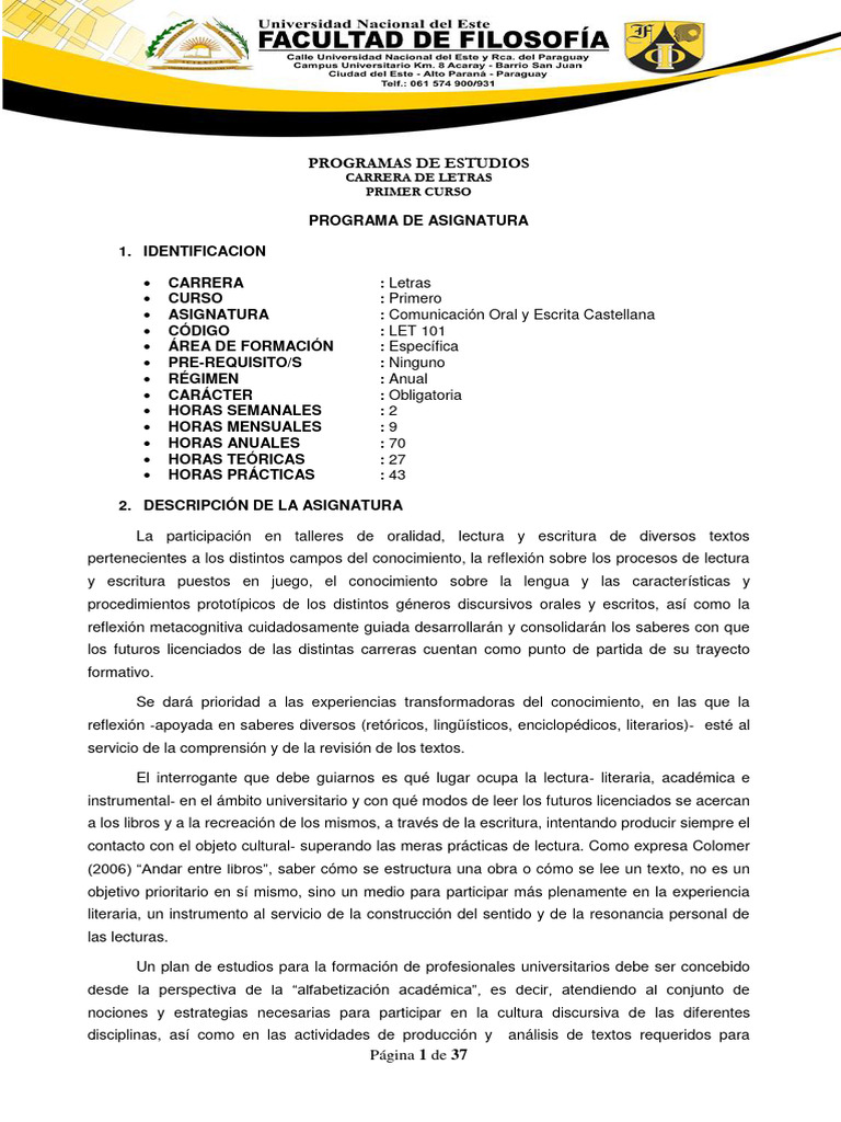 Programa Primer Semestre Letras | PDF | Lingüística | Aprendizaje