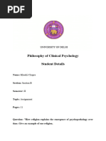 Philosophy of Clinical Psychology Student Details: Name: Khushi Chopra