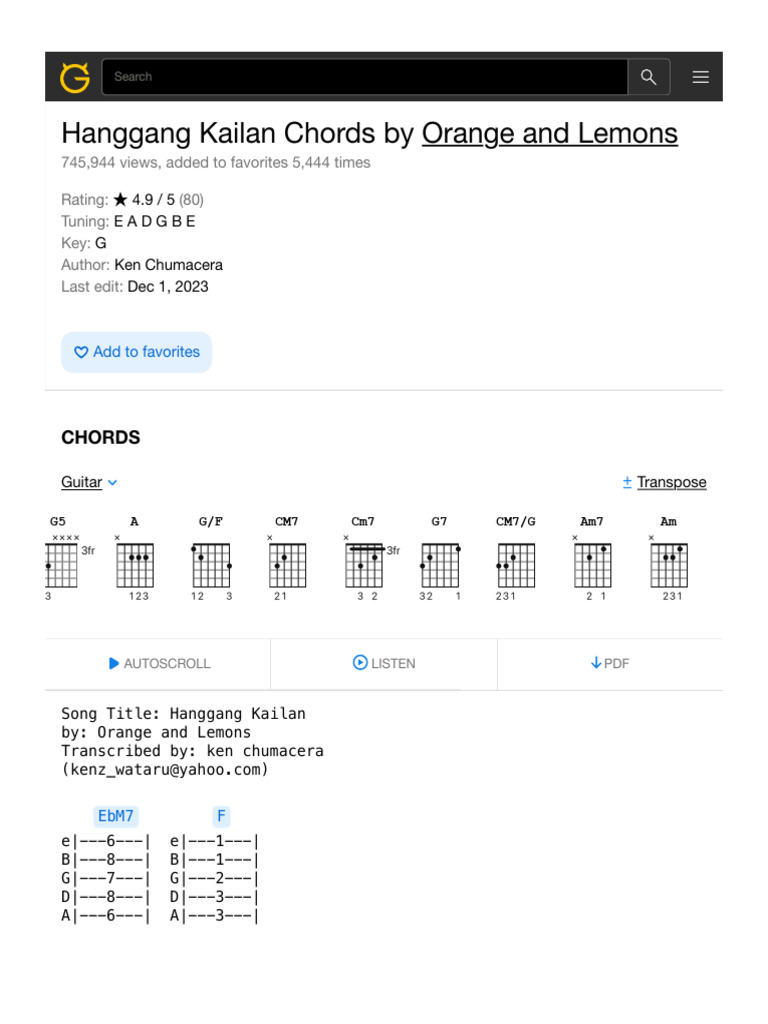 HANGGANG KAILAN CHORDS (Ver 2) by Orange and Lemons PDF