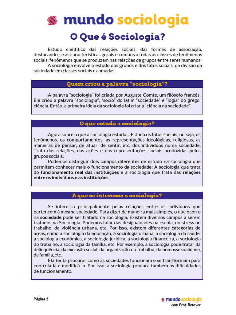 O que é Sociologia e seu Estudo | PDF | Sociologia | Sociedade