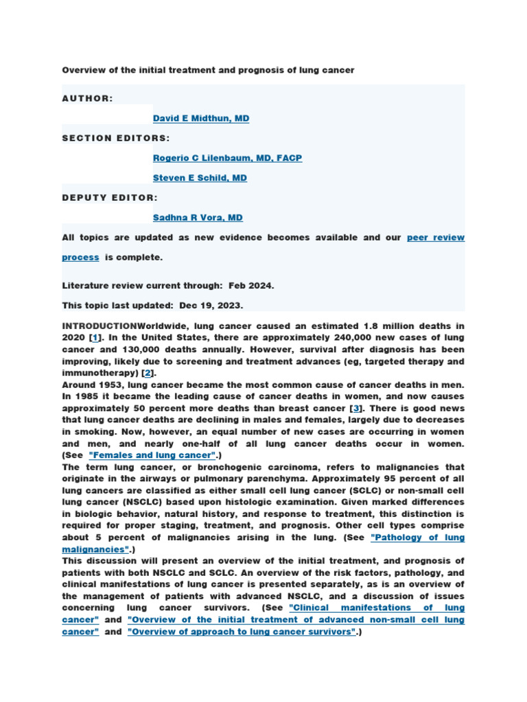 Overview of The Initial Treatment and Prognosis of Lung Cancer | PDF ...