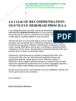 Church Recommendation Letter Template - Edit Online & Download Example