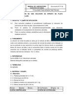 Instructivo de trabajo de VALORACION DE UNA SOLUCION  DE NITRATO DE PLATA APROXIMADAMENTE 0,05N