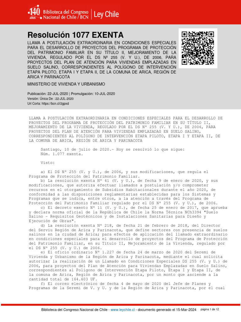Resolucion 1077 EXENTA - 22 JUL 2020 | PDF | Alcantarillado | Chile