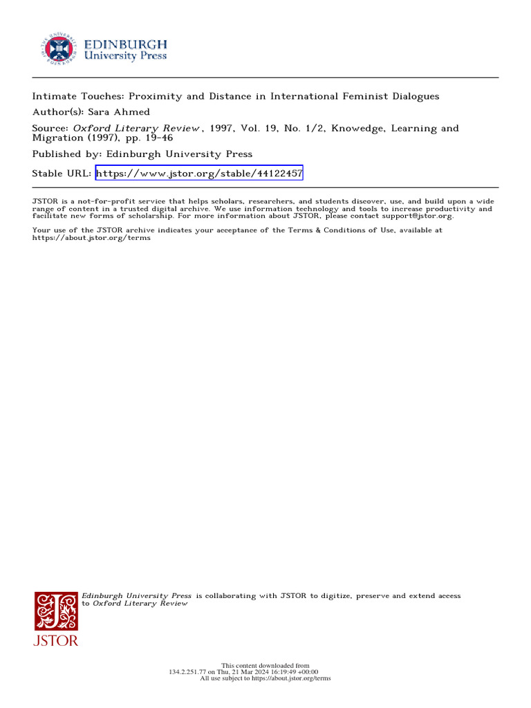 Feminist Dialogues on Intimacy and Distance | PDF | Feminism | Gender ...