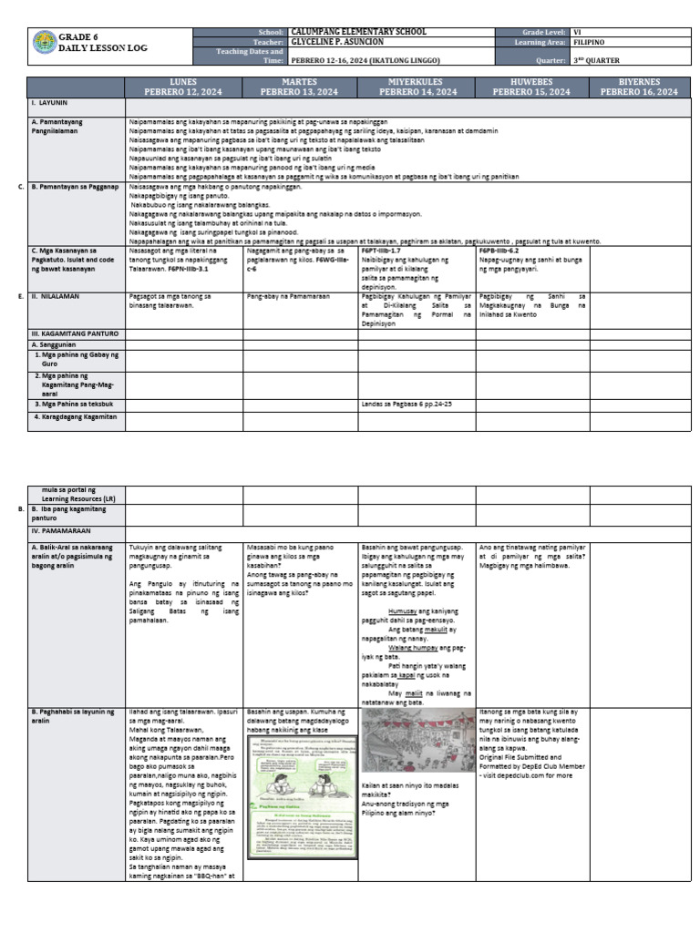 DLL - Filipino 6 - Q3 - W3 | PDF