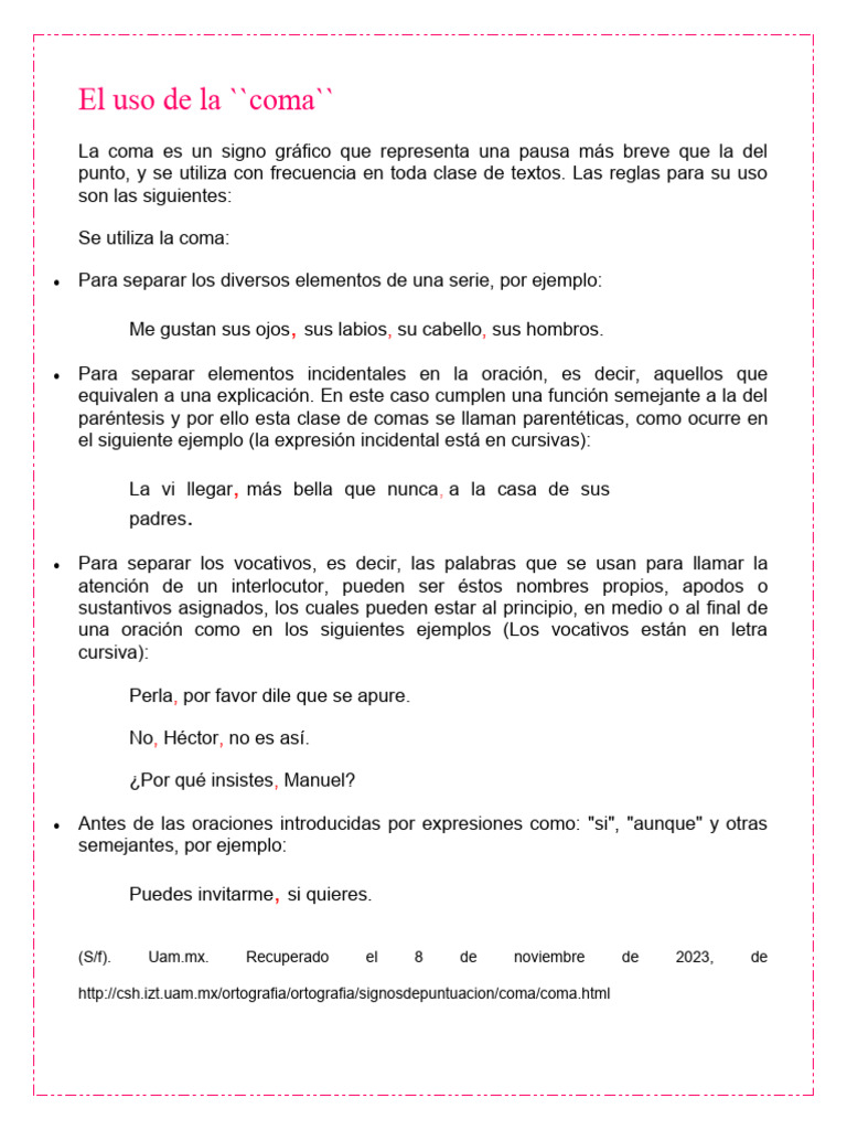El Uso de La Coma | PDF | Artes del Lenguaje y Comunicación