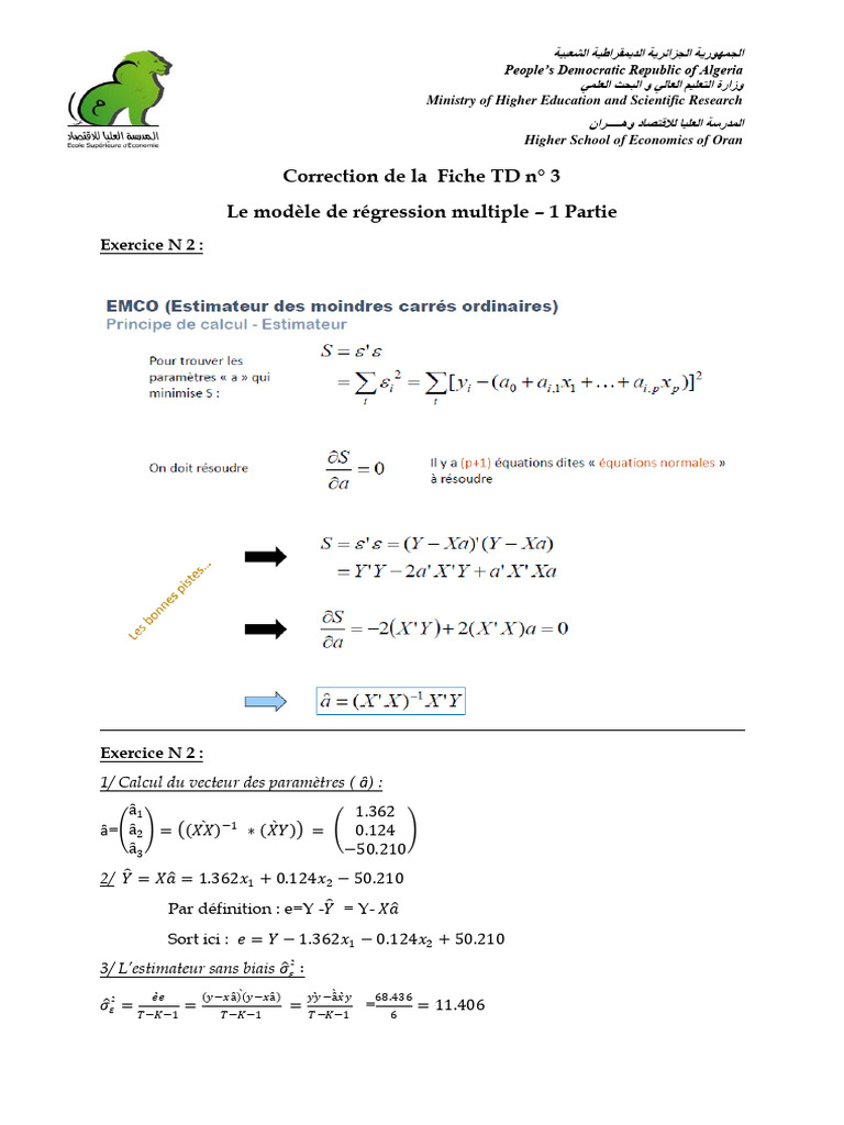 Modèle de régression linéaire multiple | PDF | Régression linéaire ...