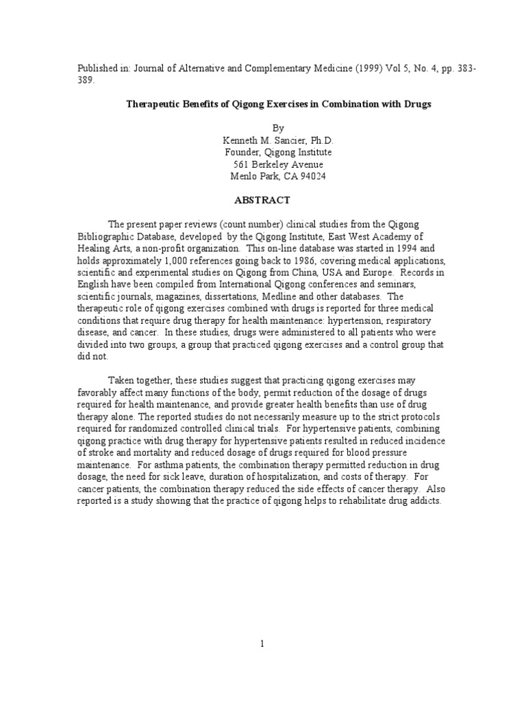 Qigong and Drug Therapy Benefits | PDF | Qigong | Traditional Chinese ...