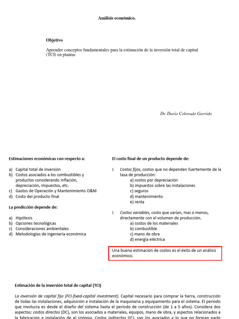Estimación de Inversión Total de Capital | PDF | Capital (economía ...