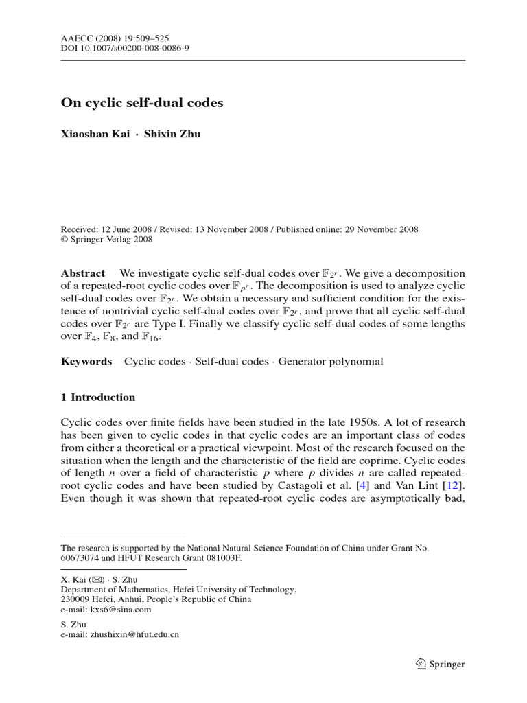Cyclic Self-Dual Codes Analysis | PDF | Discrete Fourier Transform ...