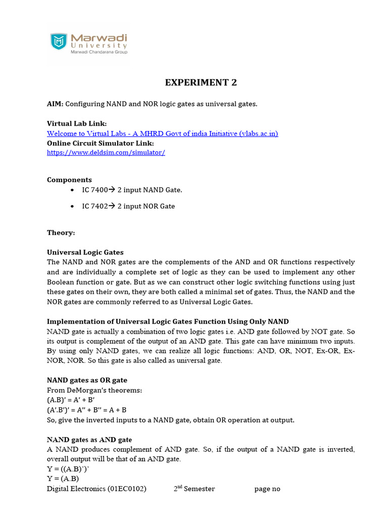 De - Experiment 1 | PDF | Logic Gate | Digital Electronics