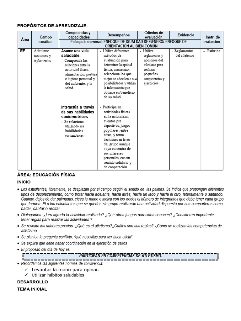 Competencias de Atletismo y Aprendizaje | PDF | Deporte del atletismo