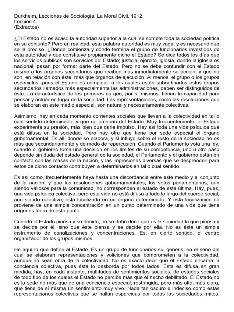 Durkheim lecciones de sociolog a la moral civil pdf estado