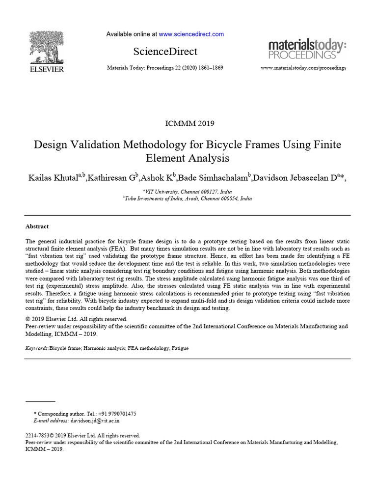 Bicycle Frame Design Validation FEA | PDF | Fatigue (Material ...