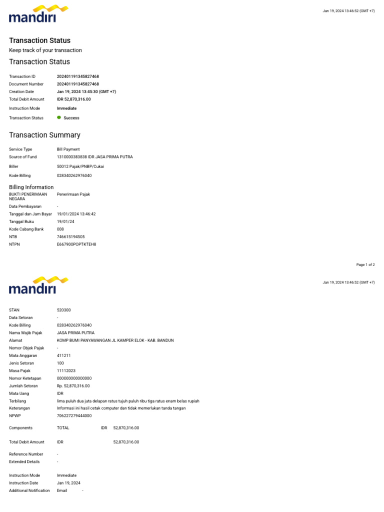 Transaction Status: Bill Payment Success | PDF