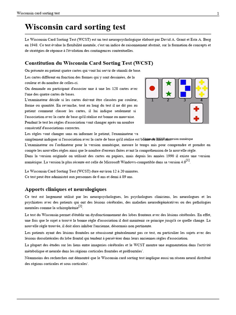 Wisconsin Card Sorting Test | PDF | Neurologie | Neuropsychologie