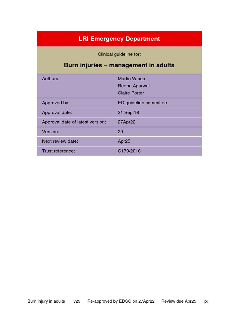 Burns Management UHL Emergency Department Guideline Download Free PDF