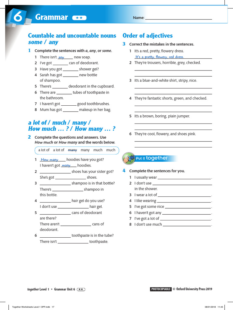 Together 6 Unit 1 Grammar & Vocabulary | PDF | Noun | Plural
