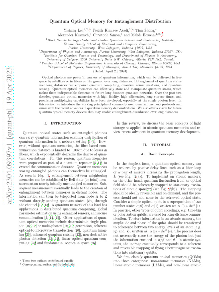 Quantum Optical Memory for Entanglement | PDF | Quantum Entanglement ...