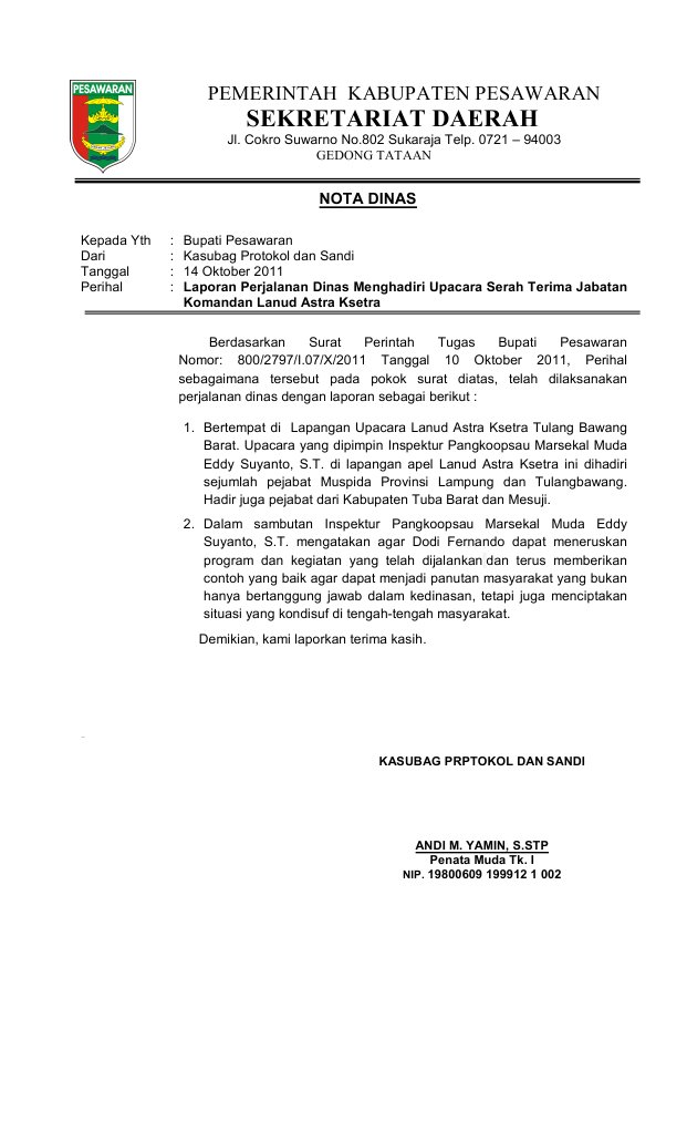 Contoh Format Nota Dinas Resmi | PDF
