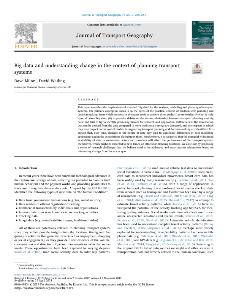 Big Data's Impact on Transport Planning | PDF | Big Data | Data