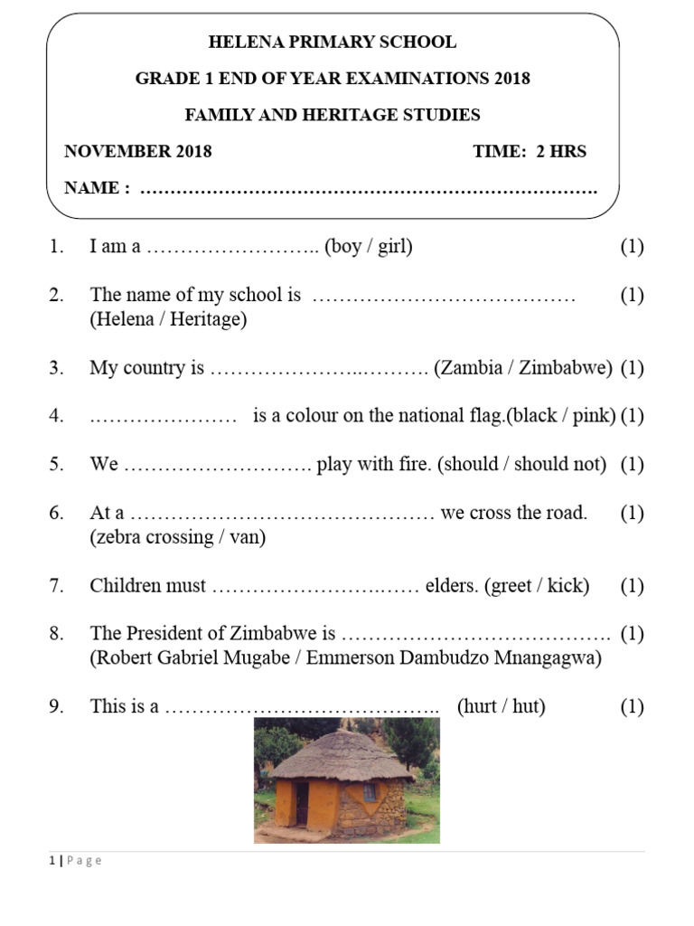 Grade 1 Heritage Studies Exam 2018 | PDF | Foreign Language Studies
