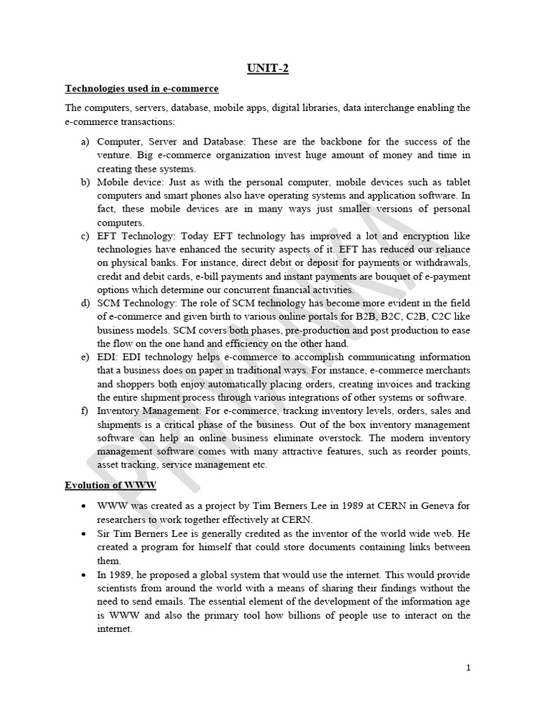 E Commerce Unit 2 Pdf World Wide Web Internet Web