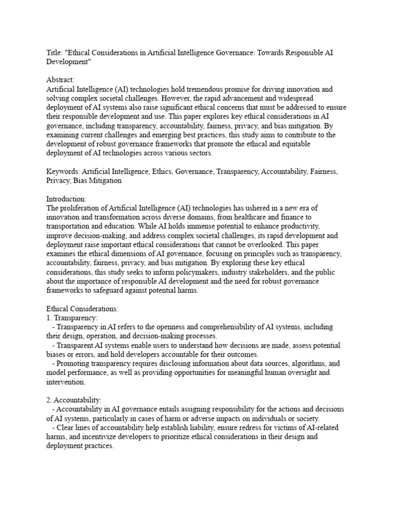 Ethical AI Governance: Key Considerations | PDF | Governance ...