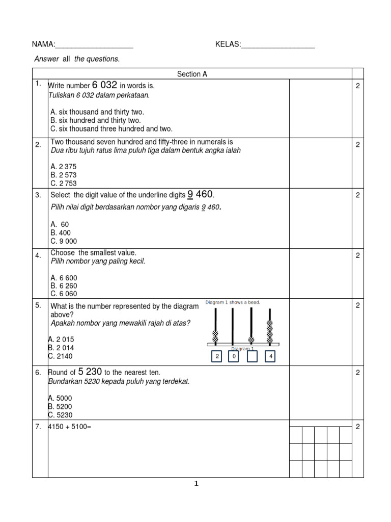 Exam MT Tahun 3 | PDF