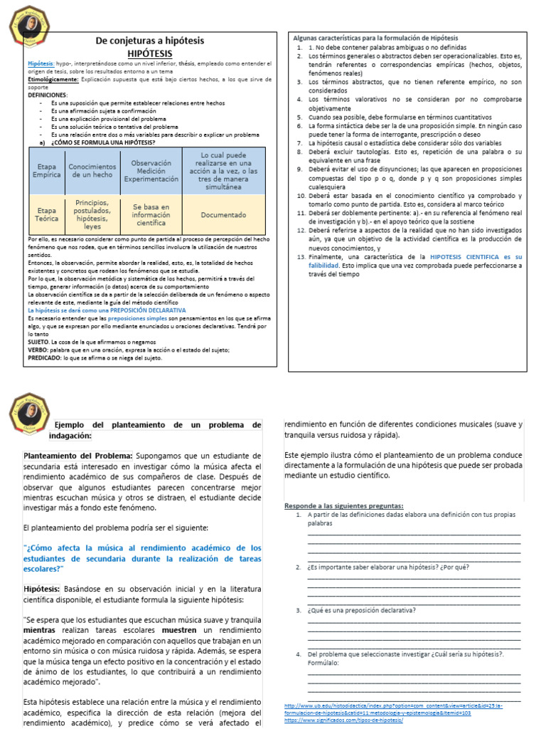 De Conjeturas A Hipótesis FICHA de Trabajo | PDF | Hipótesis | Teoría