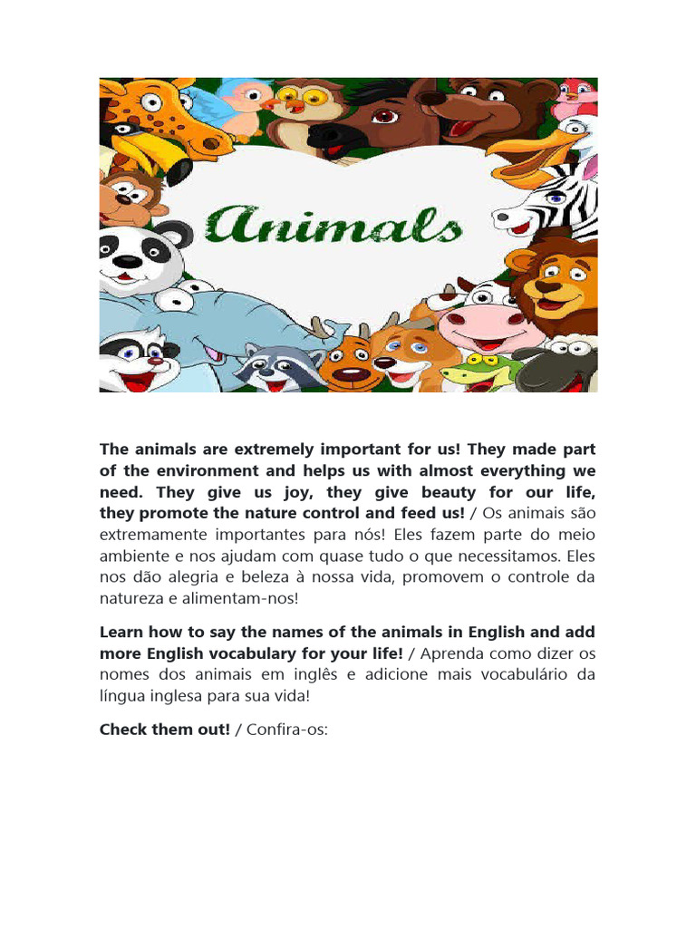 Nomes de Animais em Inglês | PDF
