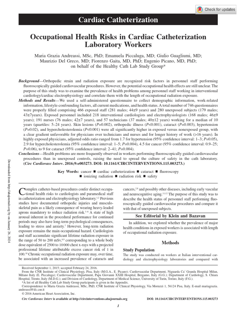 Andreassi Et Al 2016 Occupational Health Risks in Cardiac ...