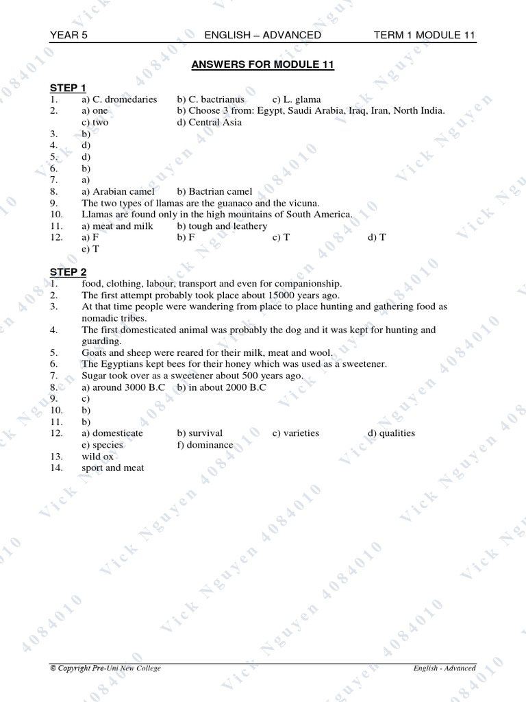 Year 5 Advanced English Answers | PDF | Zoology