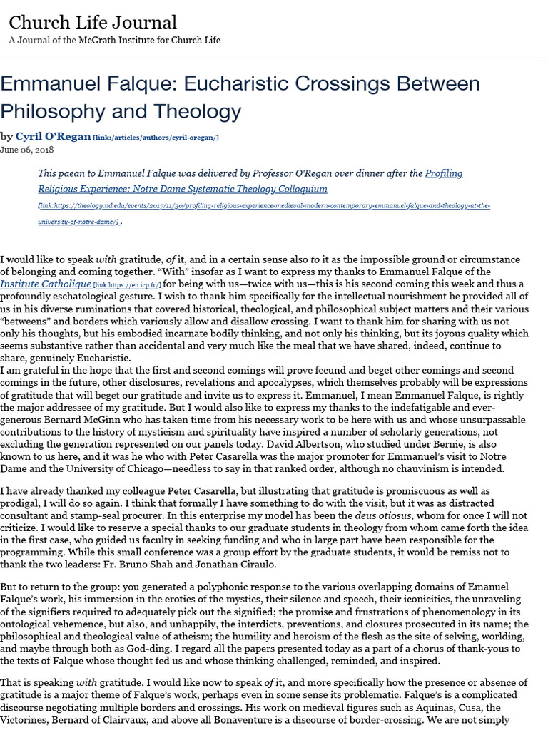 Emmanuel Falque - Eucharistic Crossings Between Philosophy and Theology ...