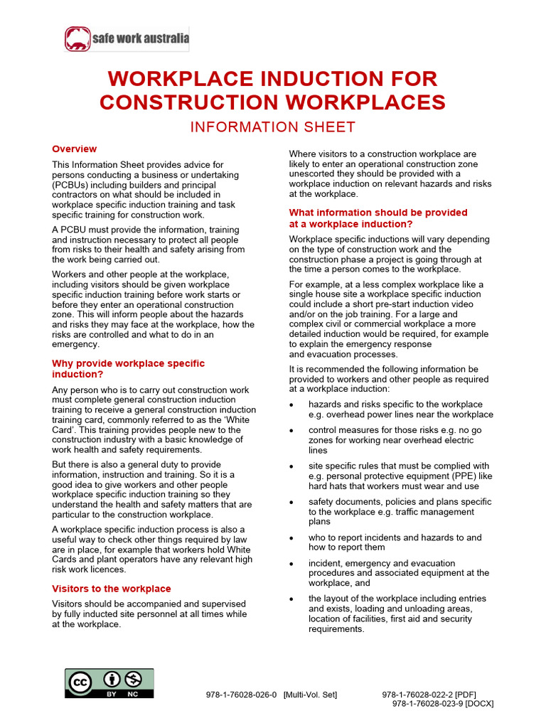 Construction Workplace Induction Guide | PDF | Occupational Safety And ...