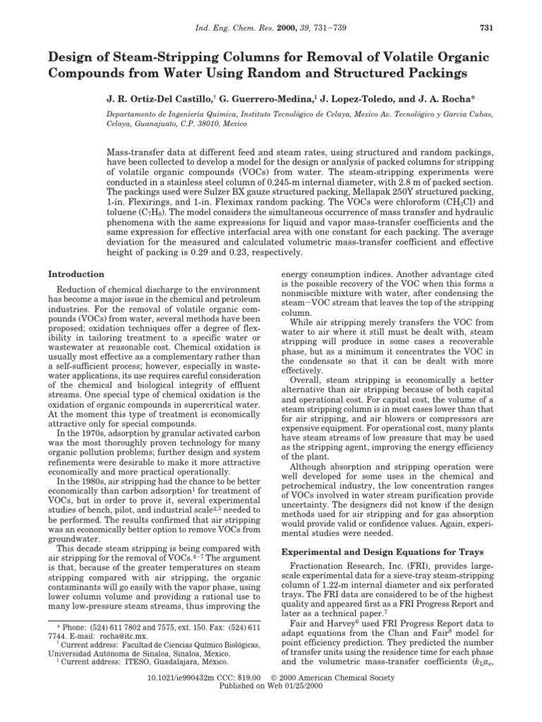 Design of Steam Stripping Columns For Removal of Volatile Organic ...
