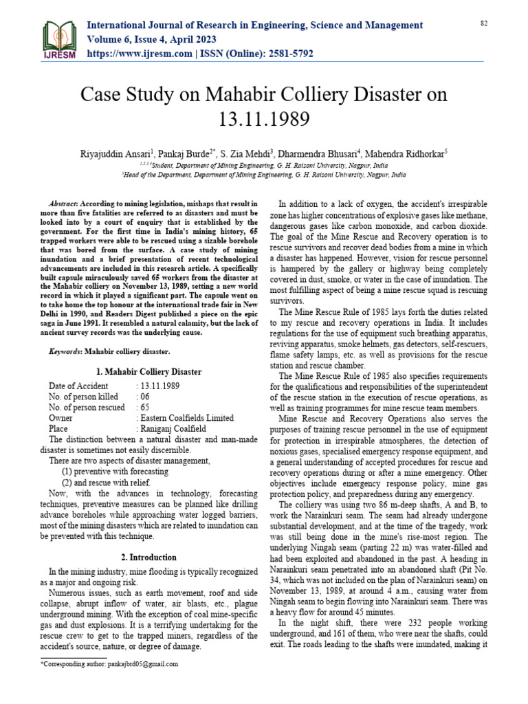 Mahabir Colliery Disaster Case Study | PDF | Coal Mining | Mining
