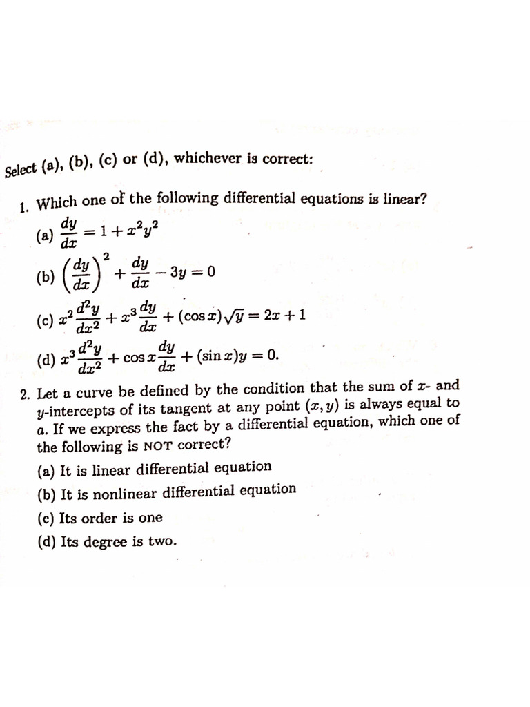 Problems On Order, Degree, Linearity, Formation of Differential ...