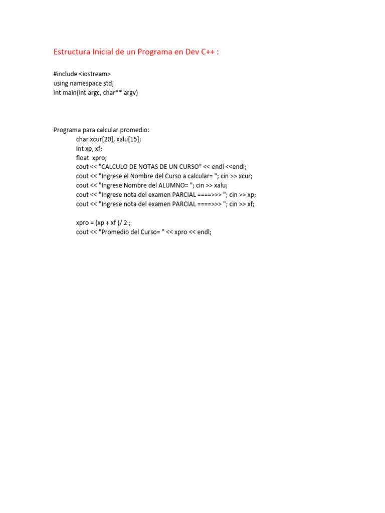 Programa de Promedio en C++ | PDF | Métodos y materiales de enseñanza ...