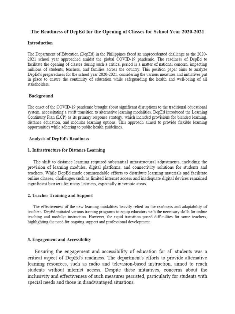 The Readiness of DepEd For The Opening of Classes For School Year 2020 ...