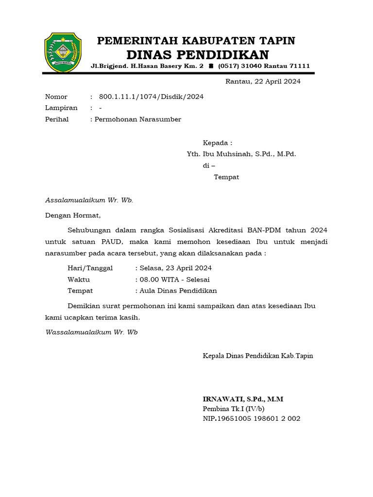 Surat Permintaan Narasumber | PDF